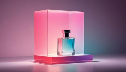 Teal and Pink Perfume in a Modern Acrylic Display Case