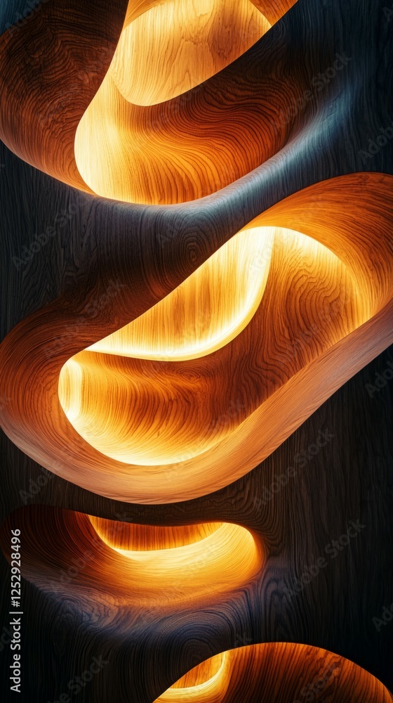 Poster abstract warm light with curved wood patterns and dark background