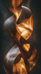 Elegant Wooden Sculpture with Dynamic Curves and Soft Lighting