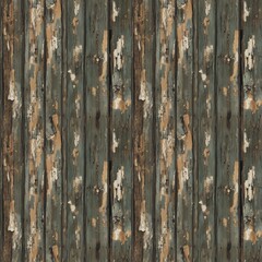 Fototapeta premium Wooden boards seamless pattern background. Wooden boards with peeling old paint. Vertical boards, fence, slat sheathing. Wood texture photo style digital AI artwork.