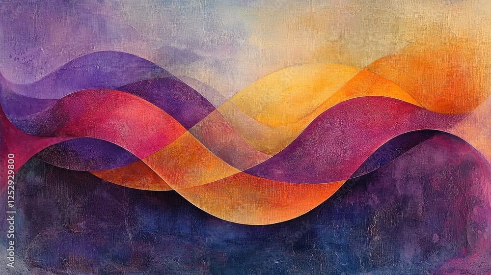Poster abstract art of colorful waves with smooth curves in a gradient design for modern interior spaces