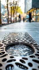 Obraz premium Artistic Urban Water Feature with Modern Design in City Street Scene