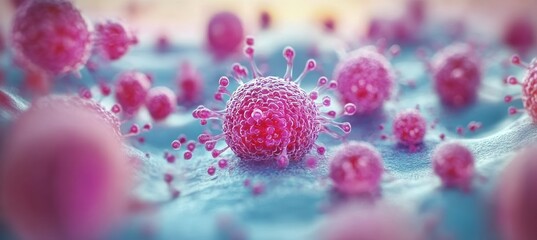 Microscopic Close-Up of Cancer Cells Cancer Research and Medical Background. 3D Rendering.