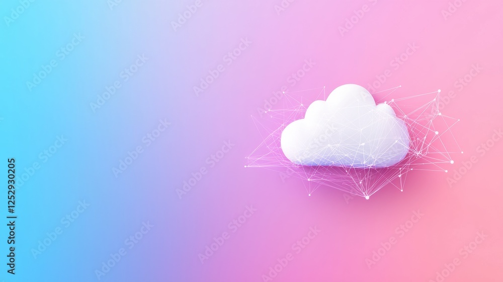 Poster cloud networking colourful silhouette vibrant silhouette of a cloud with network connections in colo
