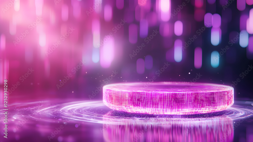 Poster digital visuals of a floating pink platform futuristic environment graphic design abstract imagery