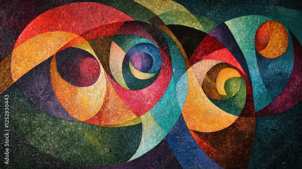 Poster abstract colorful swirls of artistry portraying vibrant spirals and dynamic shapes in a rich texture