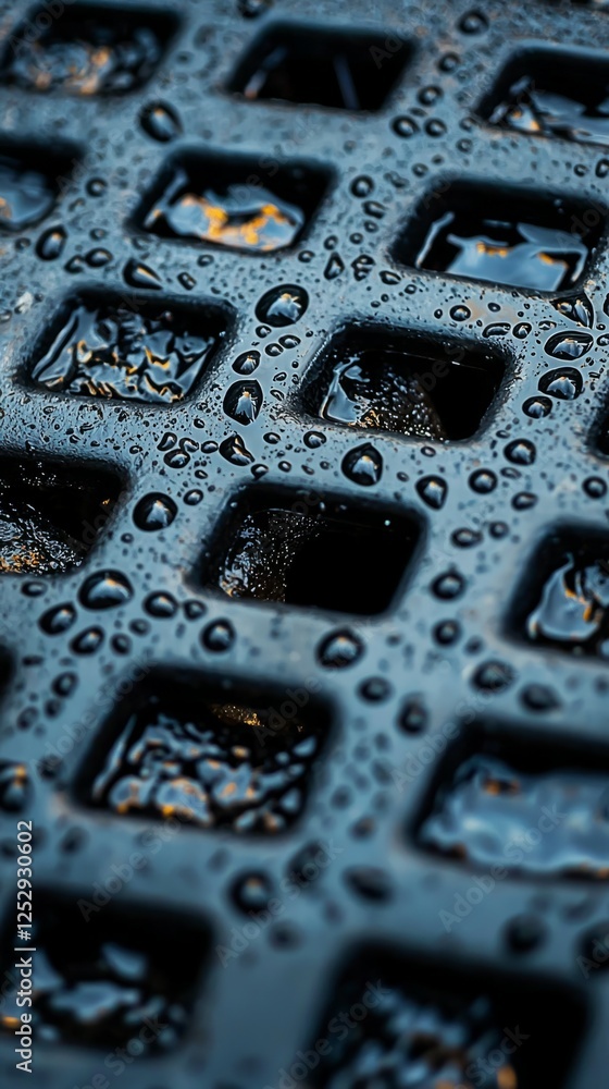 Aufkleber close-up of raindrops on a textured surface with shiny effect