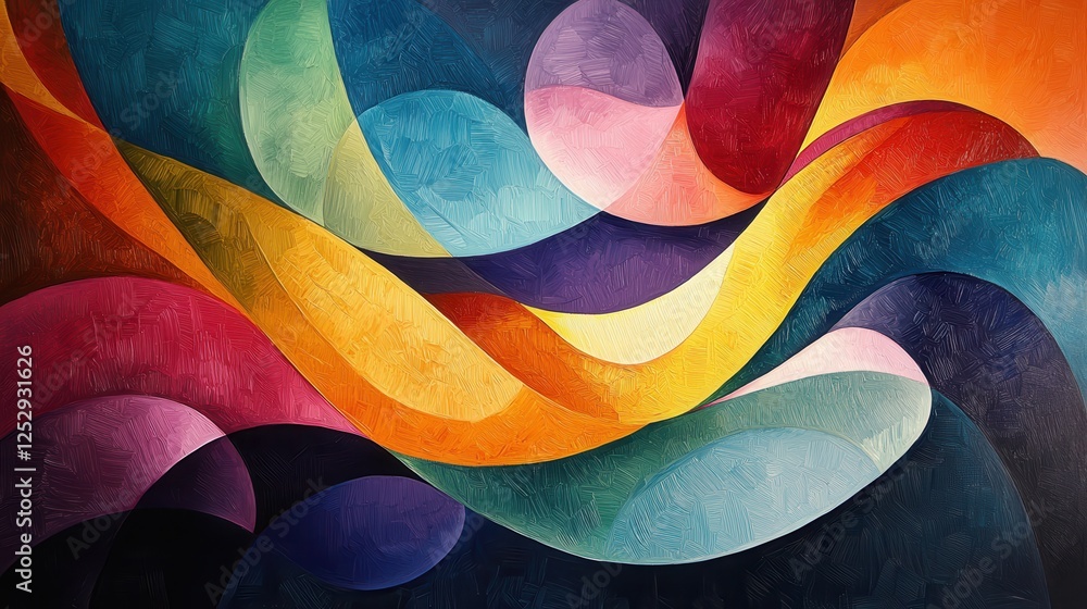 Poster vibrant abstract art with fluid curves and shapes in rich colors showcasing movement and emotion in 