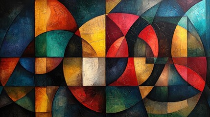 Vibrant Abstract Artwork Featuring Geometric Shapes and Rich Colors in a Bold Modern Design for Contemporary Spaces
