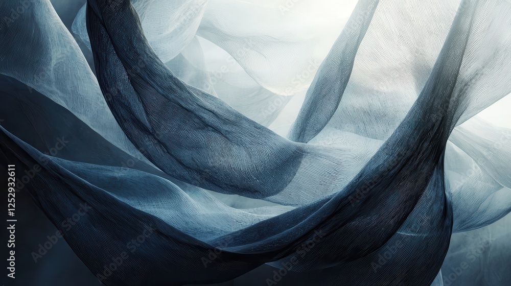 Poster abstract flowing fabric in soft blue tones creating a dreamy ethereal atmosphere for artistic and de