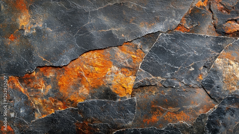 Poster textured surface of dark stone with orange and gray patterns