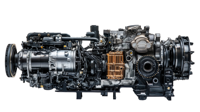 Complex modern car engine isolated on transparent background - Powered by Adobe