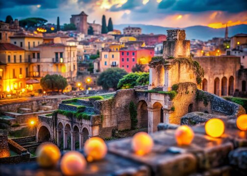 Cumae Ruins, Naples, Italy: Ancient Roman Archaeological Site with Bokeh Background