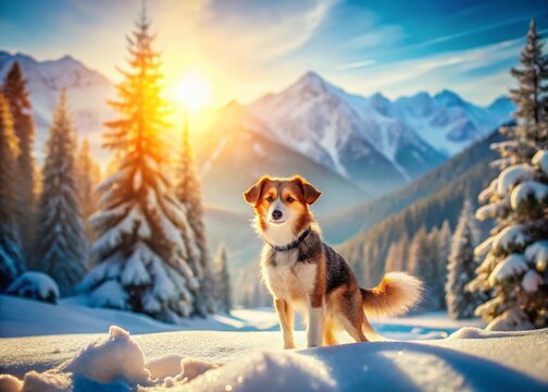 Curious Dog in Snowy Stary Krym Mountains - Tilt-Shift Photography