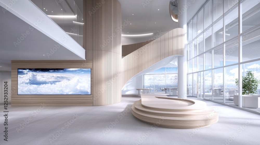 Poster office intelligent workspace innovation an open concept workspace with interactive screens and smart