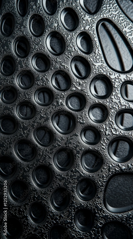 Poster textured black surface with circular patterns and reflective finish