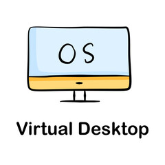 Virtual Desktop Icon – Cloud-Based Computing and Remote Workstations - Vector Hand Drawn Icon