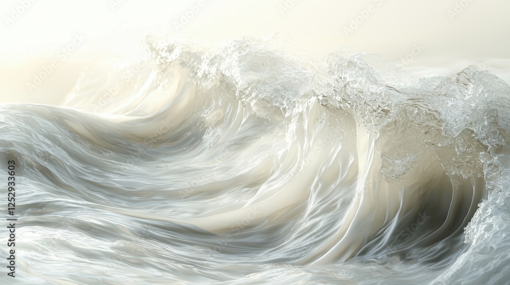 Poster captivating abstract art of gentle ocean waves with soft tones and intricate details for serene visu