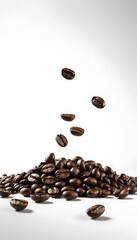 Obraz premium Coffee Beans Falling Onto Pile Isolated on White Background Studio Shot