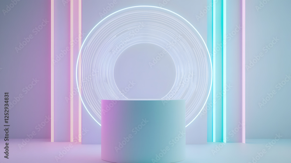 Poster dynamic light display modern studio digital art minimalist setting eye-level view futuristic concept