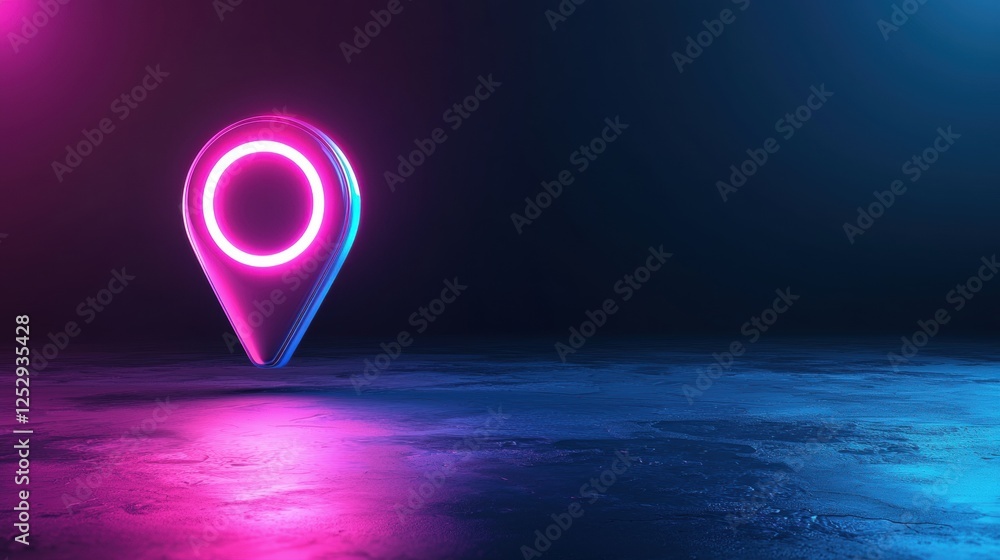 Poster icon pin location futuristic metallic pin icon with a holographic glow, evoking high tech innovation