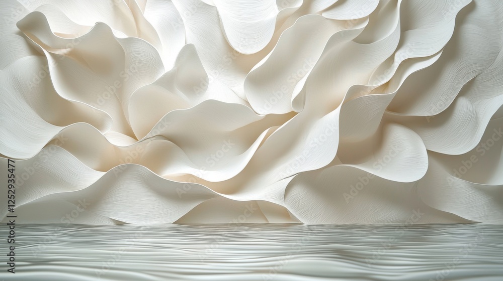 Poster elegant abstract texture with flowing white paper waves against a calming surface, ideal for artisti