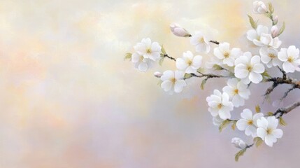 A delicate arrangement of white flowers on a soft, pastel background, perfect for spring-themed designs, greeting cards, or wellness materials, Its calming aesthetic evokes freshness and renewal,