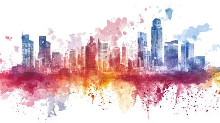 Colorful abstract watercolor city skyline illustration isolated on transparent background