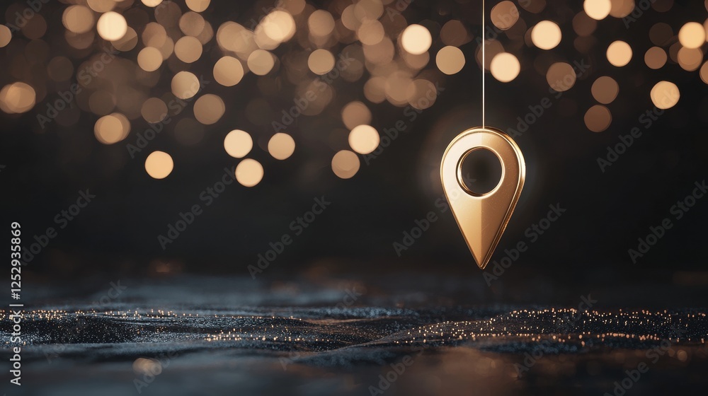 Poster icon pin location gold elegant gold pin icon with a shiny metallic finish, symbolizing luxury and pr