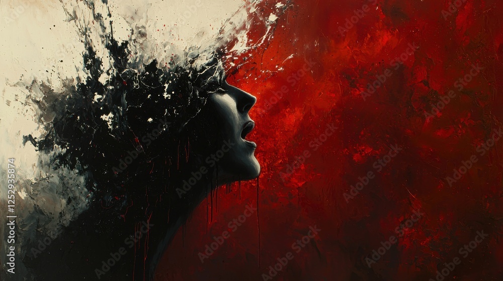 Aufkleber abstract portrait with explosive color expression and emotional depth in art, featuring fluid design