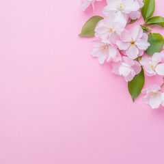 Fototapeta premium Delicate pink flowers arranged on a soft pastel background, perfect for spring themes, feminine design projects, or wellness content, Ideal for greeting cards, invitations, or social media posts,