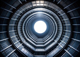 Naklejka premium Dark Abstract Architecture: Glowing White Circle on Black Background