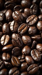 Obraz premium Roasted Coffee Beans Macro Shot Displaying Rich Aroma and Texture
