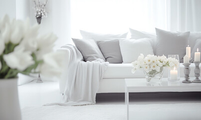 Naklejka premium A white couch with a white blanket draped over it