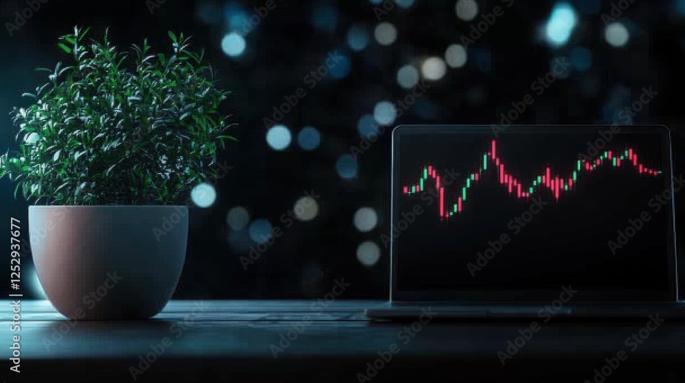 Poster financial stock market digital graph real time stock market interface with highlighted numbers and g