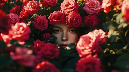 Hidden Beauty Among Roses: A Portrait of Serene Elegance