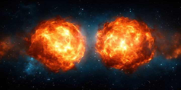stunning cosmic scene featuring two fiery celestial bodies in space