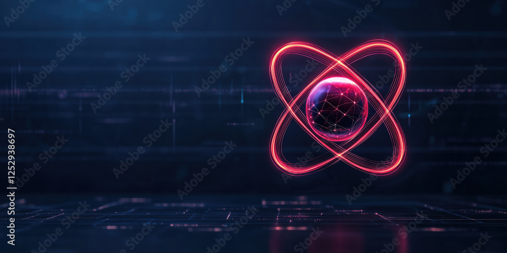 Poster conceptual artwork of quantum particle in superposition, glowing with energy