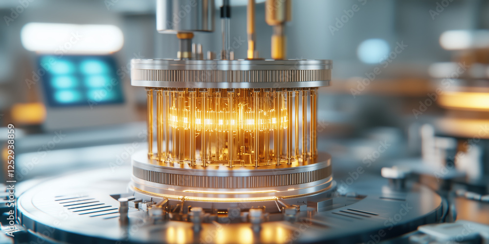 Aufkleber futuristic quantum computer core glowing with intricate details and technology