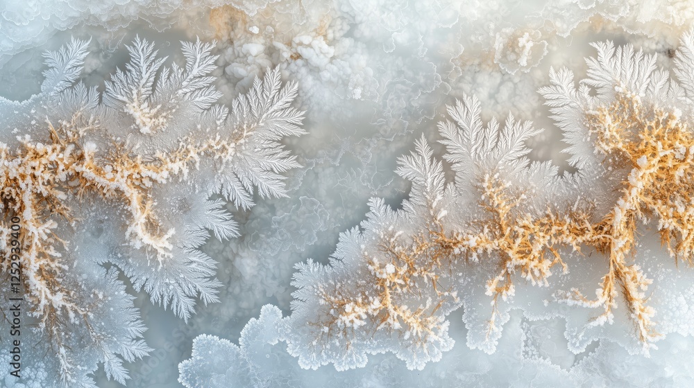Poster frosted nature with intricate ice patterns on a winter surface