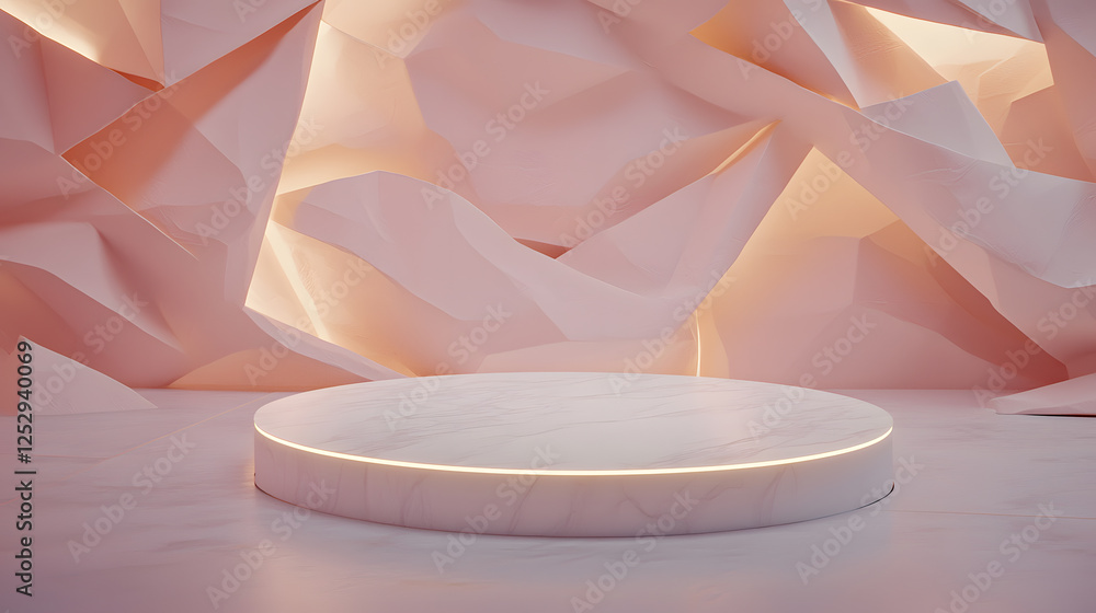 Poster creative display stage modern art gallery 3d render minimalistic environment elevated viewpoint arti