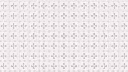 Delicate and understated seamless pattern featuring a grid of stylized, four petaled floral motifs or crosses within subtly textured squares. 
