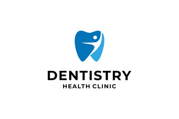 Dentistry Logo Design with Abstract People Combination in Flat Design. Vector Illustration.