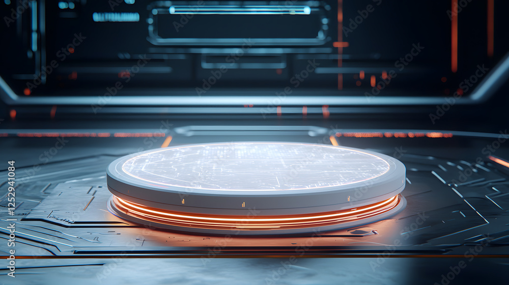Poster futuristic holographic display sci-fi laboratory digital art high-tech environment close-up view vir