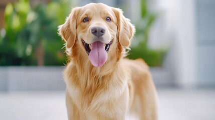Playful Golden Retriever Portrait Outdoors