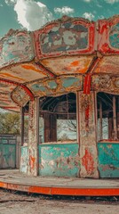 Obraz premium Abandoned Carousel with Colorful Paint Peeling in Decaying Park