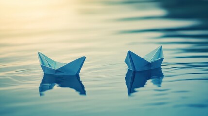 Tranquil Paper Boats on Calm Water at Sunset