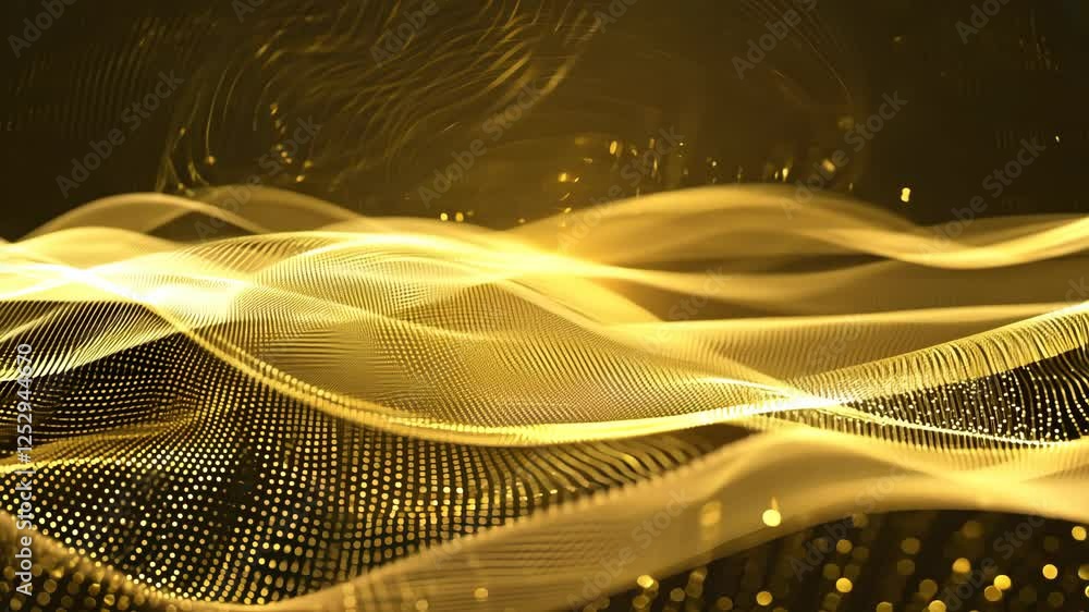 Aufkleber glittering gold abstract background with flowing wave motion and dynamic digital light