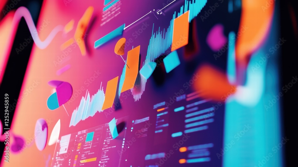 Poster a conceptual business stock image of a diverse team collaborating on a project, with charts and stic