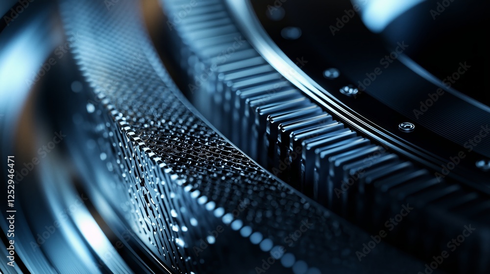 Poster close-up view of textured metal surface with reflections and droplets